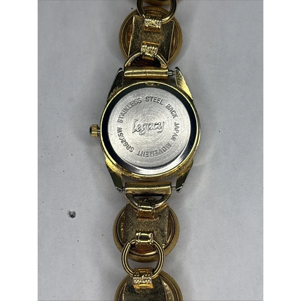 Rare VTG‎ Legacy Gold Tone Watch Navy Officer CPO Button Band Needs Battery